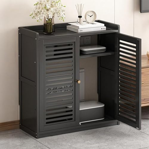 ZIGTUEI Wifi Router Storage Cabinet, WiFi Router Hidden Box, Stylish Design, Floor Freestanding Cabinets Organizer, for Living Room, Office, Bedroom(Black,67x59cm/26.4x23.2in)