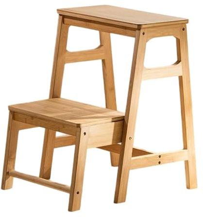 Drsyffsup Sgabello in legno massello a 2 gradini - Sgabellos pieghevole robusto, sgabello di assistenza per adulti e bambini, sgabellos per lavello/bagno da cucina, con scaletta in legno naturale