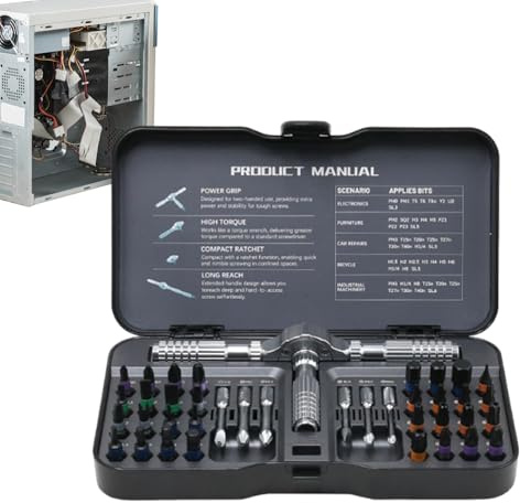 Set Ratchet – Kit di attrezzi per driver reversibile, collezione di azionamenti magnetici, cacciavite multi-bit con cricchetto rimovibile, di precisione – Kit di attrezzi per riparazione per computer