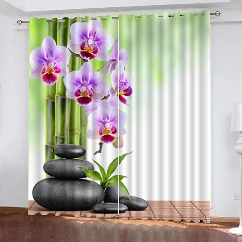 HABEAT 3D Zen Gardinen Abdunkelnde Blumen Kindervorhänge Vorhang mit ösen 2er Set Vorhänge Blickdicht Verdunkelungs für Kinderzimmer Schlafzimmer Wohnzimmer B 200 X H 160 cm（Motiv 30-7）