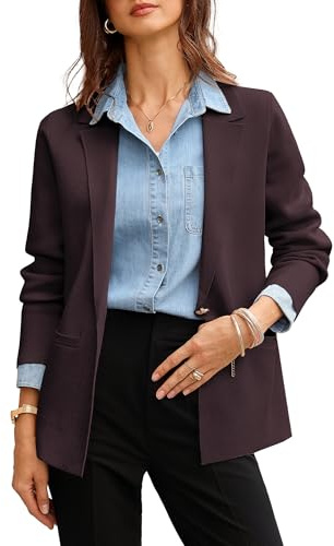 GRACE KARIN Women's Winter Cardigans Lapel Collar V Neck Blazer Business Office Suit Coffee XL