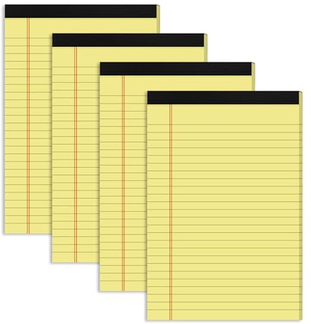 SIMDAO 4 Pack A5 Notebook, 50sheets/100pages Line Post It Notes, Memo Notepad Lined Paper, Refill Pads, Large Capacity A5 Journal Notebooks for Writting, Drawing, Math (Yellow)