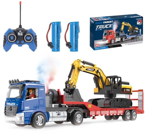 Ledovan Escavatore telecomandato giocattolo per bambini, escavatore a 6 canali, escavatore RC auto giocattolo con luce ed effetti sonori, pala in metallo catene cingoli Bulldozer telecomandato