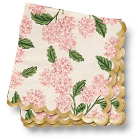RIFLE PAPER CO. Pink Hydrangea Floral Cocktail Beverage Napkins, Set of 20, Disposable Beverage Hand Napkins for Birthdays and Parties, with Elegant Designs, Printed in Full Color