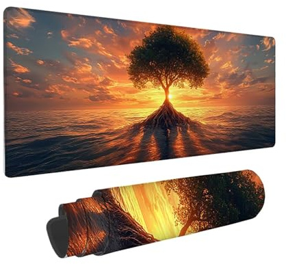 Alfombrilla Ratón XXL Grande Gaming Mouse Pad 1600 x 800 mm, Impermeable Antideslizante Mousepad, Lavable, Alfombrilla Escritorio con Base de Caucho para Gamers, PC y Portátil - (Sunset árbol) G-796