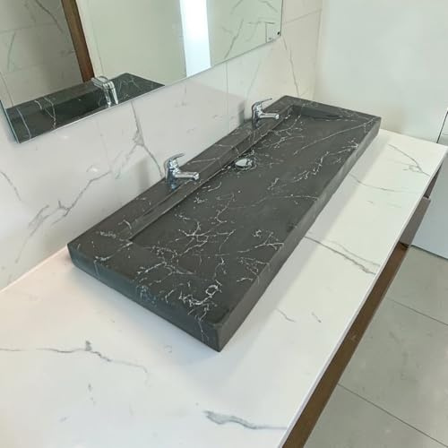 Vasque Salle de Bain en Fibro ciment,effet Blanc Calacatta Or - Résine Gakeal – Anti-Calcaire, Anti-Rayures, Entretien Ultra-Facile – Fabrication Artisanale Française (80)