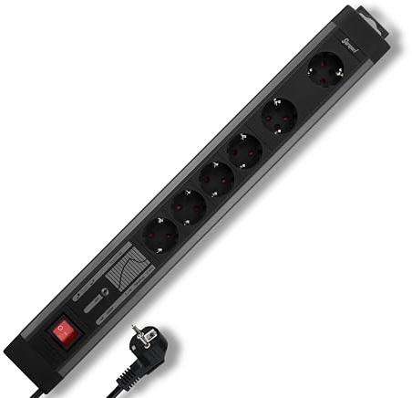 REV SupraGuard - Presa multipla, 4 + 2 prese, filtro di rete, protezione da sovratensione, lunghezza 3,3 m, colore: Nero/Antracite