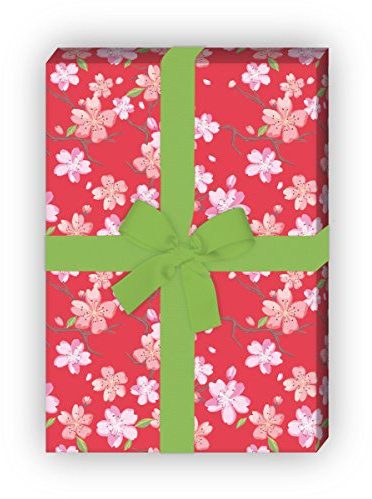 Kartenkaufrausch Frühlings Geschenkpapier Set mit japanischer Kirschblüte als edle Geschenk Verpackung, Designpapier, scrapbooking, 4 Bögen, 32 x 48cm Dekorpapier, Musterpapier zum Einpacken