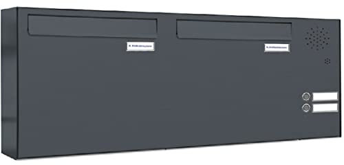 AL Briefkastensysteme 2er Briefkasten für Tür/Zaundurchwurf mit Klingel, Doppelbriefkasten in Anthrazit Grau RAL 7016, 2 Fach Briefkastenanlage Design modern