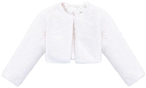 Lilax Girls Cozy Faux Fur Long Sleeve Crew Neck Dress Coat (White,7)