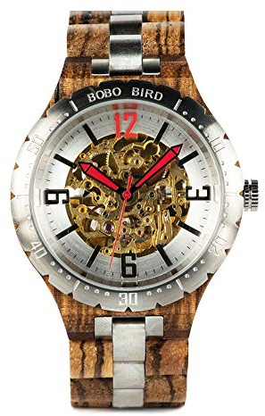 Bobo Bird Herren-Armbanduhr, Holz, automatisch, mechanisch, multifunktional, Business-Luxus, Holz-Armbanduhr für Männer braun
