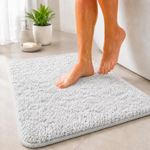 Floordirekt Badematte Sky - Badezimmerteppich - Weicher, dichter Hochflor - Rutschhemmend & Schnell trocknend - Geeignet für Fußbodenheizung - Eckig & Rund (50 x 80 cm, Weiß)