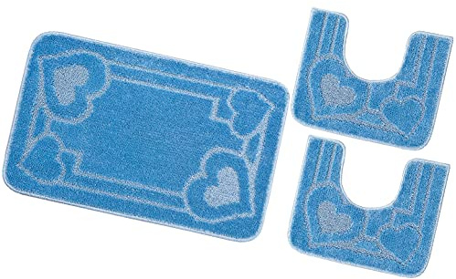 emmevi Tappeto Bagno Parure Soffice Antiscivolo Assorbente Lavabile MOD.Moorea 8 Set 3 Pezzi Azzurro