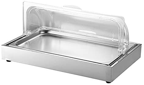AIZYR Full Size Roll Top Chafing Dish Clear Plastic Pan Display Cover with Reusable Freezer Box and Stainless Steel Pan for Display Fruits & Snacks,Full Size Pan