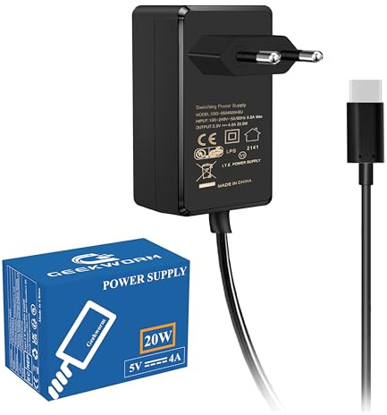 Geekworm Raspberry Pi 4 Alimentador USB-C 20W 5V 4A Power Supply Adapter | Compatible with NASPi / KVM-A3 / KVM-A8 / X735 / X728 / X703 / X651 / X306 / Pi 400 / Orange Pi 5 / 5B / 5 Plus