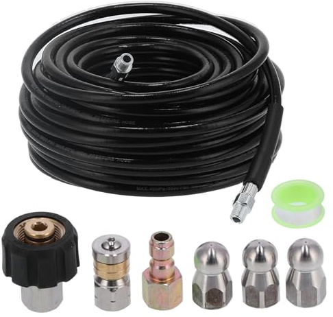 Manguera de Limpieza de Tuberías de 30 M, Manguera de Limpieza de Alta Presión de 5800 PSI Juego de Limpieza de Tuberías Limpiador de Tuberías de 1/4 de Pulgada con Boquilla para Agua Fría Y Caliente