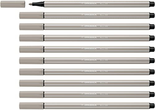 Premium fiberpenna – STABILO Pen 68 – förpackning med 10 – varm grå