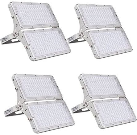Sararoom Focos LED Exterior 200W, 20000LM Super Brillante Foco Proyector LED, 6500K Blanco frio Luz de Seguridad, IP65 Impermeable Outdoor Floodlight para Jardín Garaje Patio Hotel Naves, 4Pcs