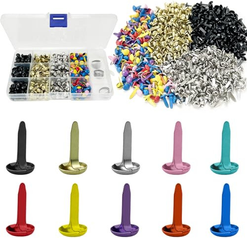 600Stk Mini Runde Brads, Mini Brads Runde, Musterklammern, Metall Brads, Musterbeutelklammern für Scrapbooking Papier, DIY Kunsthandwerk, Basteln Handwerk, Briefklammern (8 x15mm，10-Farben)