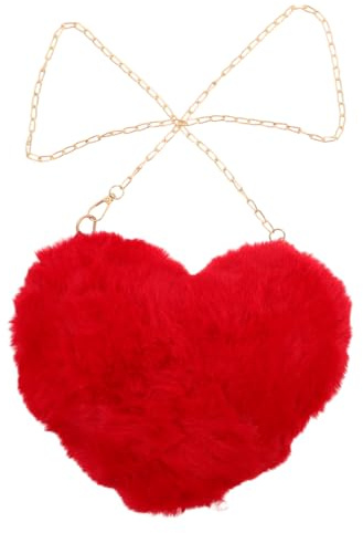 TENDYCOCO Damen HerzföRmige UmhäNgetasche Mit Kette Rote PlüSch Tasche FüR Alltag Party Geschenk SüßE Schultertasche Frauen Modische Crossbody Bag
