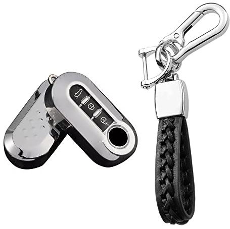 KUNIO Schlüsselhülle Passt für FIAT 500 500C 500L 500X Panda Punto Lancia Ypslon Delta Grande Bravo Ducato Stilo Linea TPU Autoschlüssel Hülle Schlüsselanhänger SchlüsselCover 3 Tasten Silber