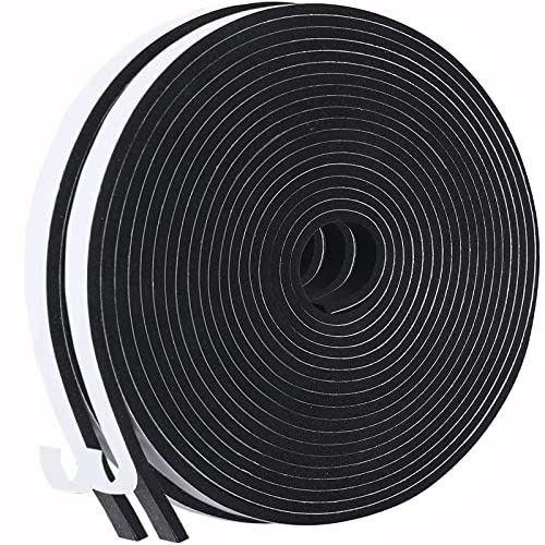 12M Foam Seal Tape Self-Adhesive for Doors Windows 6mm(W) x3mm(T), Door Seal Weather Strip for Noise Soundproofing Black (2 X 6m Each)