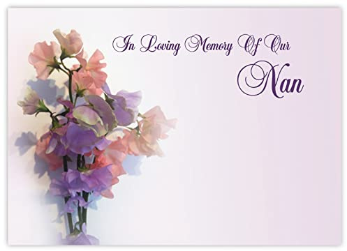 celloexpress In Loving Memory Nan (Sweet Pea) Flower Message Cards - 90mm x 125mm - Bereavement Florist Card Sympathy Condolences Notes (Pack of 6)