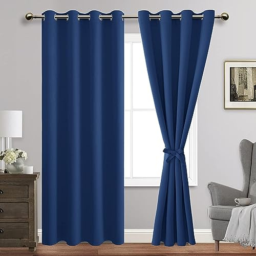 JIUZHEN Verdunkelungsvorhänge mit Raffhaltern, wärmeisoliert, lichtblockierend und geräuschreduzierend, Ösenvorhänge für Schlafzimmer/Wohnzimmer, Set mit 2 Vorhängen, 132 x 228 cm Länge, klassisches
