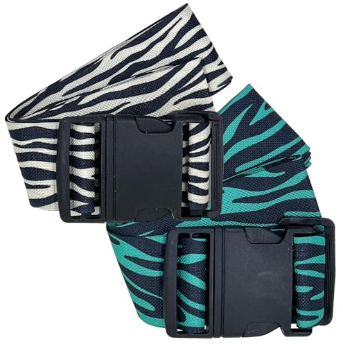 MIJOMA - 2-Stück Set Gepäckgurt, Verstellbarer, Hochwertiger und Stylischer Koffergurt im Animal-Design. Leicht Identifizierbar, Passt auf Jede Gepäckgröße, Ideal für Vielreisende (Zebra)