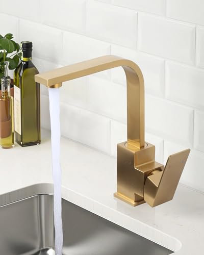 iVIGA Robinet de Cuisine Pivotant à 360° Bec Forme de L, Haute Pression, Mitigeur Monocommande Robinet pour Barre Salle de Bain, en Acier Inoxydable, Or Brossé