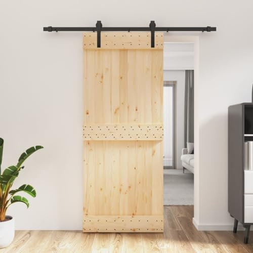 NITCA Schiebetür Komplettset Mit Tür Holzschiebetür Schiebetür Holz mit Beschlag 85x210 cm Schiebetürsystem Komplett-Set Schiebetüren Komplettset Holz Für Eingangsbereich Massivholz Kiefer-2