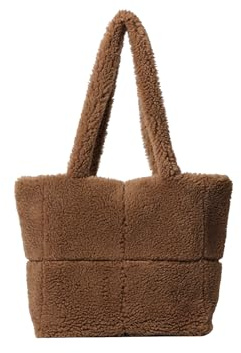 CORIOS Lammull handväska för kvinnor - mjuk plysch axelväska, fluffig bärkasse, lurvig topphandtag, söt luddig hobo - stor kapacitet för shopping, arbete, resor, daglig användning, Kaffe, L, ledig