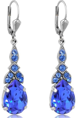 Silber Ohrhänger Jugendstil Markenkristalle aus Österreich Kobaldblau Stein NOBEL SCHMUCK