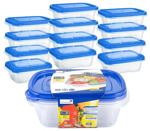 HOMESHOPA Plastic Food Storage Containers with Lids, 12 Pack 750ml Leakproof BPA Free Stackable, Microwave Freezer & Dishwasher Safe, Reusable Airtight Meal Prep Lunch Box