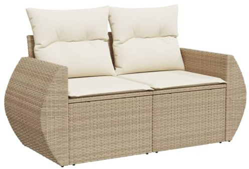 vidaXL Trädgårdssoffa 2-sits med dynor konstrotting beige, utesoffa, trädgårdssäng, tvåsitsig trädgårdssoffa, trädgårdssittplatser