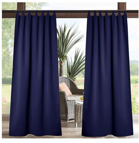 LAOMANTU Outdoor Vorhang Vorhang aus Polyestermaterial für den Außenbereich mit Ösen Oben, Klettverschluss, Pavillon, Veranda, Pergola(Dark Blue,54 * 144in)