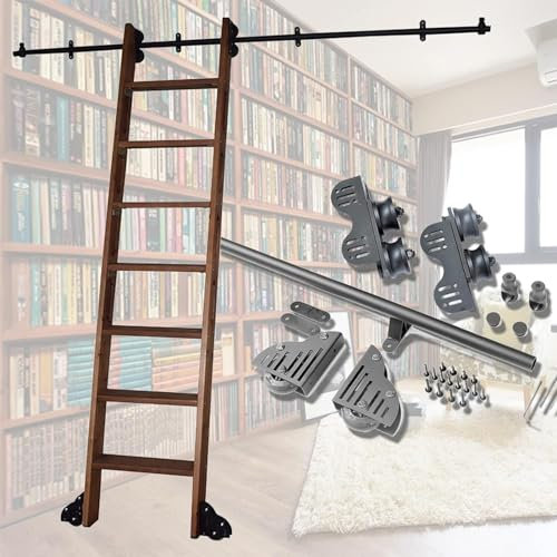 Schiebe-Scheunentor-Set, 3,3'-26,2', Schiebeleiter, Garage, komplette Hardware, Rollschiene (keine Leiter), bewegliche Leiterschienen aus Edelstahl-Rundrohr for Zuhause/Innenraum/Dachboden(Size:12ft/3