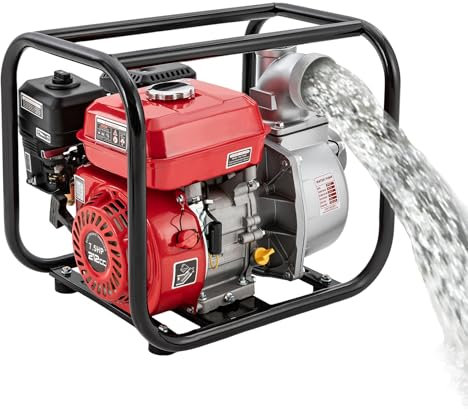 SOLOCJNL Bomba de agua de gasolina, 3 pulgadas, 7,5 HP, transferencia de agua, jardín, granja, riego, bomba de gasolina, arranque manual con filtro de aire para riego, piscina, estanque, negro, rojo