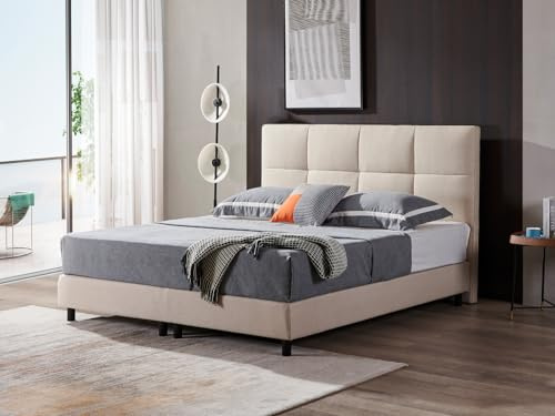 Z-hom Boxspringbett 213 – Bettgestell mit gestepptem Kopfteil – Polsterbett (Beige, 200 x 200 cm) - ohne Matratze