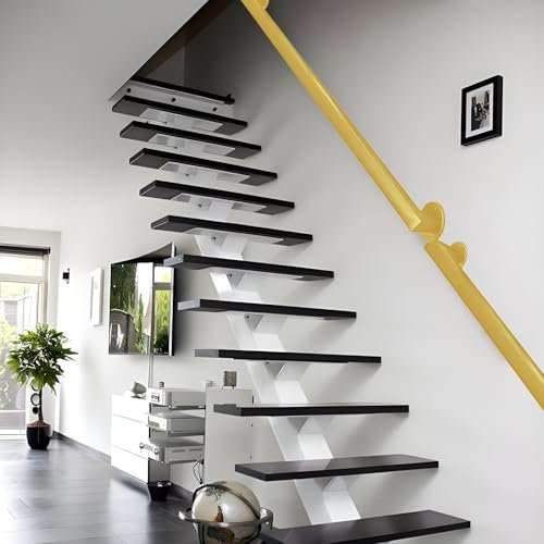 Whnoorher Moderner Treppengeländer-Handlauf mit Wandhalterung, Goldener Metallhandlauf, Außentreppen- oder Innentreppen-Handlauf aus Schmiedeeisen-Vierkantrohr(100cm)