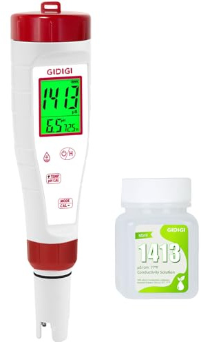 pH Meter for Hydroponic Water,Digital EC ppm Tester for Nutrients,pH TDS Reader 4 in 1 with 1413 μs/cm Calibration Solution,High-Sensitivity Backlit Display for Drinking Water,DWC,Indoor Plants