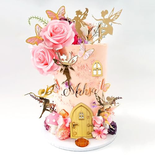 JeVenis Pink Fairy Cake Decorations Mushroom Cake Toppers with Butterfly