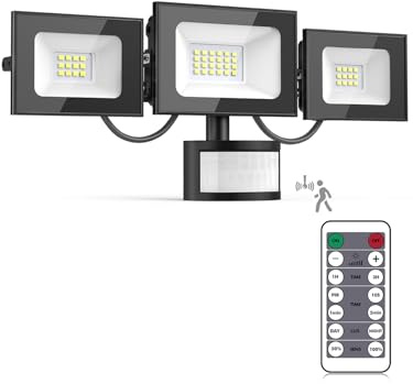 50W Security Lights Outdoor Motion Sensor,5000LM PIR Floodlight with Remote Control,6500K Daylight White Outside Lights with Sensor,IP66 Waterproof Outdoor Wall Lights for Garden Backyard Garage