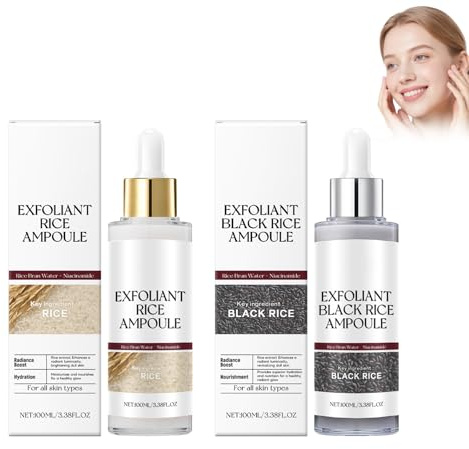 Eazerom 33 Exfoliante Facial de Arroz, Suero Exfoliante de Rice Blanco y Negro, Exfoliator de Rice, Exfoliator Facial Peel Shot Glow de Arroz, Exfoliator Face Suave, Fórmula Hidratante