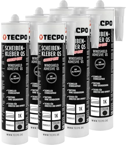 TECPO Scheibenkleber Quickly-Safe, MS-Polymer primerlos mit Kleb- und Dichtstoff-Technologie Scheibenklebstoff - Elastisch witterungsbeständiger Klebstoff zum Verkleben und Abdichten (6X 290 ml)