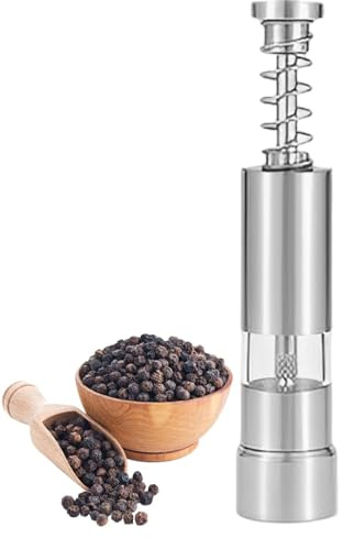 Macinasale manuale, a pressione, in acciaio inox, con molla, portatile, per uso domestico