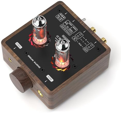 Douk Audio Mini Röhren Kopfhörerverstärker Desktop Stereo Audio Vorverstärker mit 4,4/6,35-mm Buchse (Walnussholz)