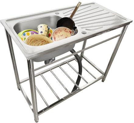 Lavello di Servizio in Acciaio Inossidabile, Set lavello da Cucina per ristoranti Commerciali con Rubinetto e banco da Lavoro, lavello Indipendente a Una Vasca per Ristorante, Lavanderia, co