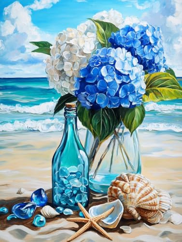 5D Diamond Painting Ortensia Diamond Painting Kit Completo Mare Pittura a Diamante Hobby Creativi Adulti Bambini DIY Ricamo a Punto Diamantini Crystal Art, Decorazione per Casa e Pareti 50x70cm h-281