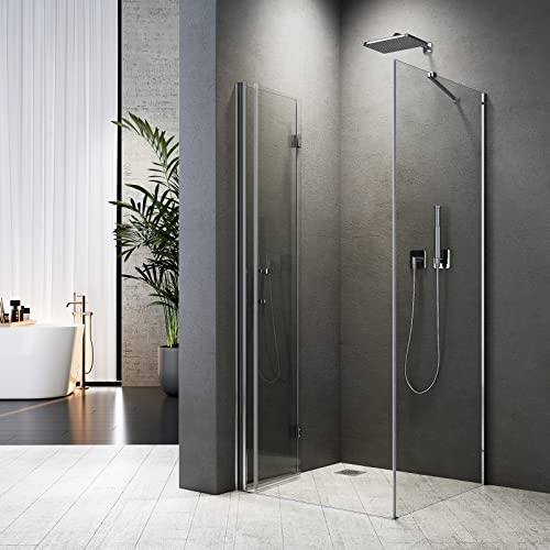 Duschkabine 75x75 cm Eckeinstieg 180° Falttür mit Seitenwand Höhe 195 cm | Duschabtrennung 75×75 cm Eckdusche Duschwand aus 6 mm ESG Glas
